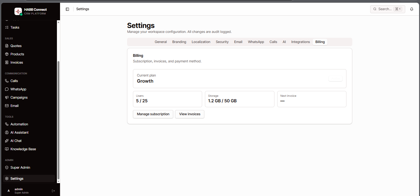 Settings Panel